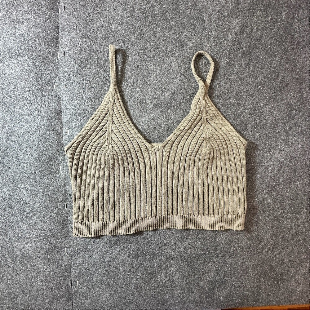 Free People Brami Crop Cami Tank Top Womens M Olive Green Ribbed Knit